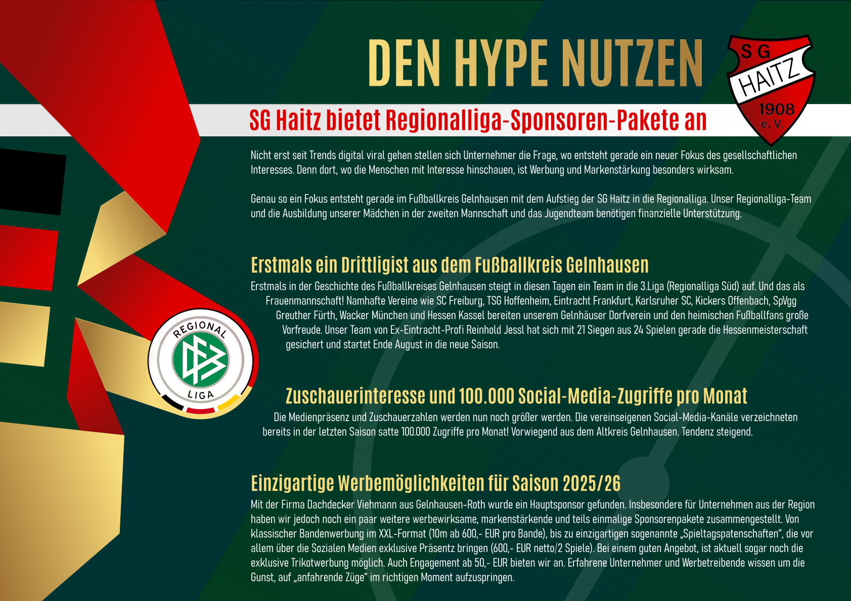 Seite 1 unseres Flyers für die Sponsoringpakete.
